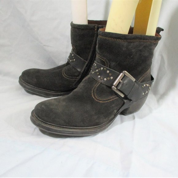 JOSEF SEIBEL Leather Booties Ankle Boots Shoes Buckle Stud CHARCOAL Boho Hipster - Picture 4 of 9